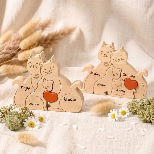 Personalized Wooden Cat Family Puzzle