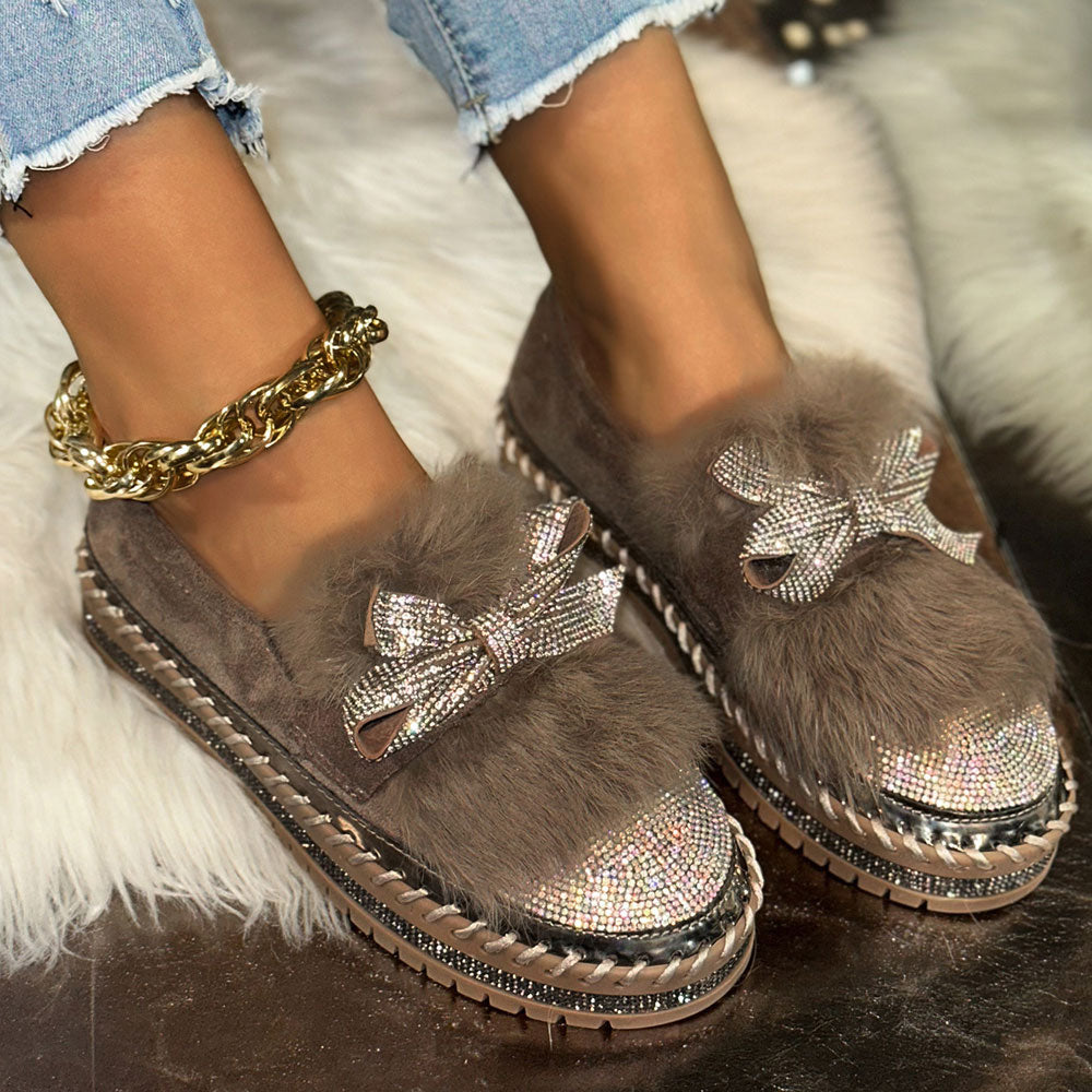 Crystal Bow Comfort Loafers – Sparkle & Support