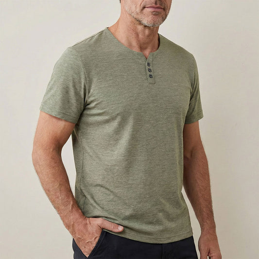 Plain Men's Short Sleeve Henley T-Shirt