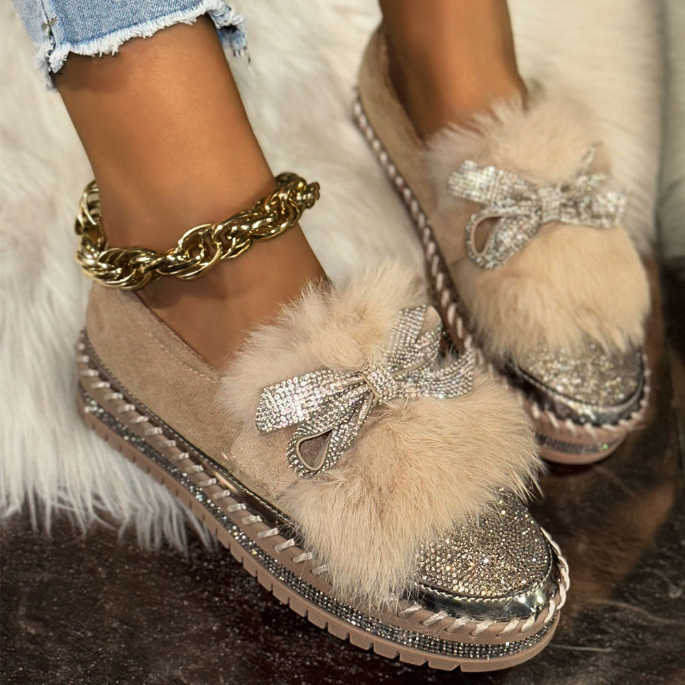 Crystal Bow Comfort Loafers – Sparkle & Support