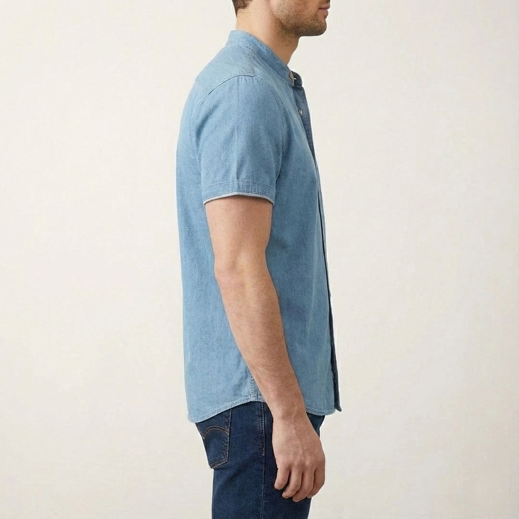Rowan Men's Band Collar Denim Shirt