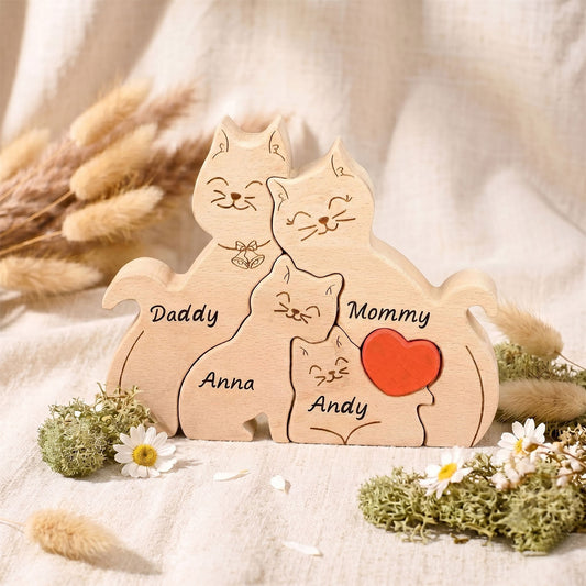 Personalized Wooden Cat Family Puzzle