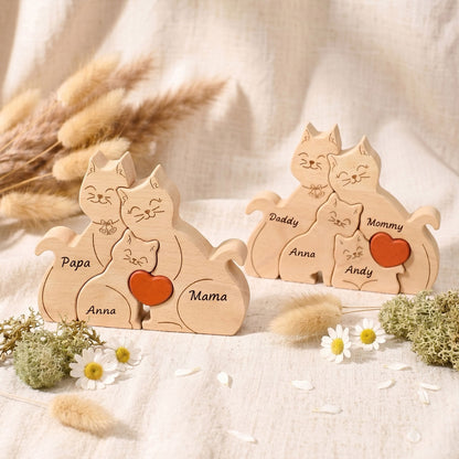 Personalized Wooden Cat Family Puzzle