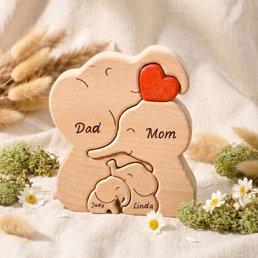 Family Elephant Wood Sculpture