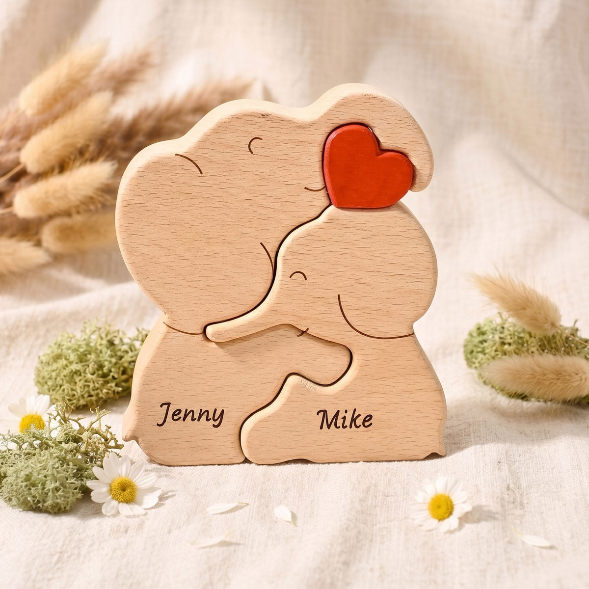 Family Elephant Wood Sculpture