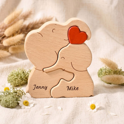 Family Elephant Wood Sculpture