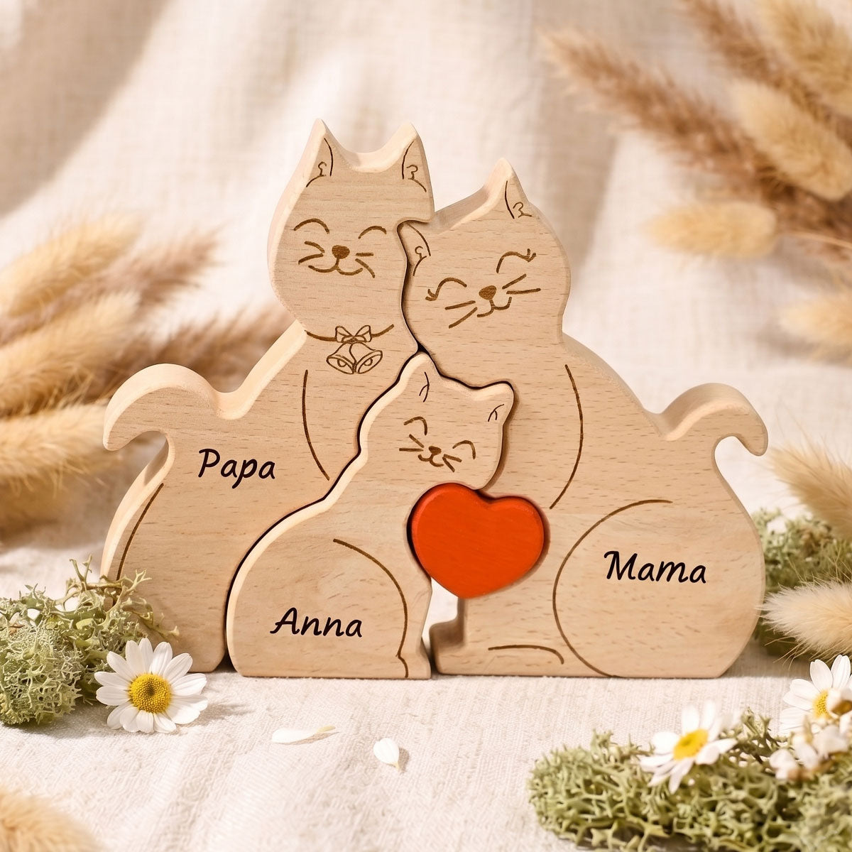 Personalized Wooden Cat Family Puzzle