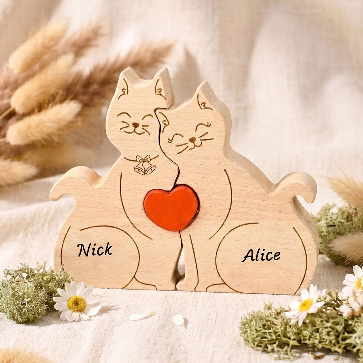 Personalized Wooden Cat Family Puzzle
