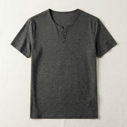 Plain Men's Short Sleeve Henley T-Shirt
