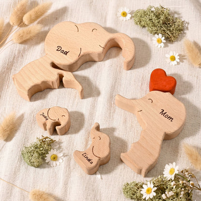 Family Elephant Wood Sculpture