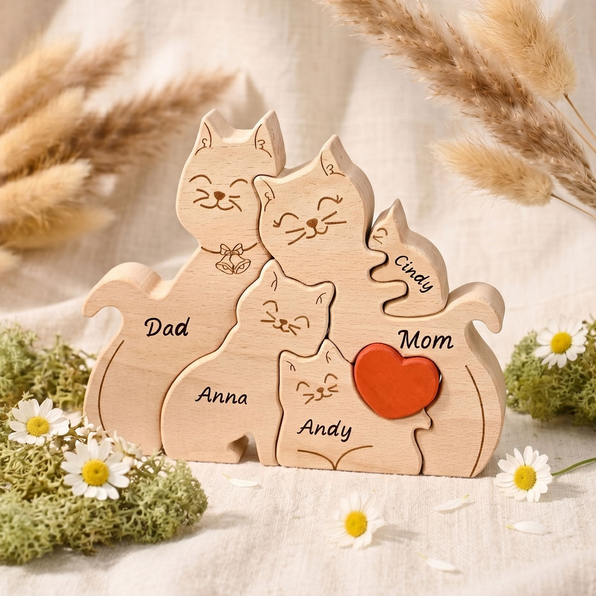 Personalized Wooden Cat Family Puzzle