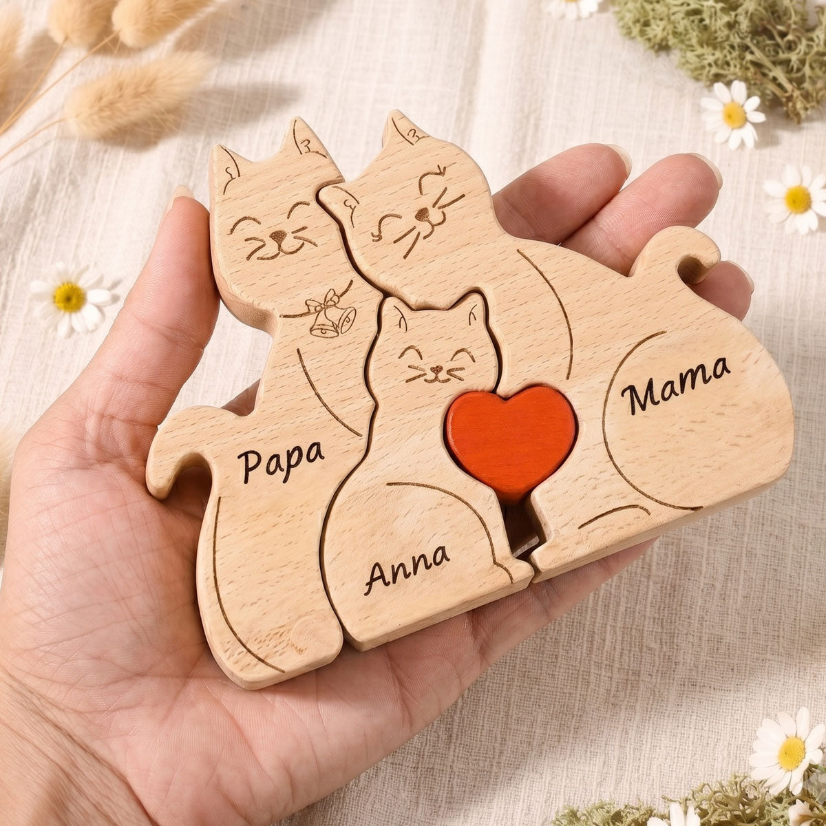 Personalized Wooden Cat Family Puzzle