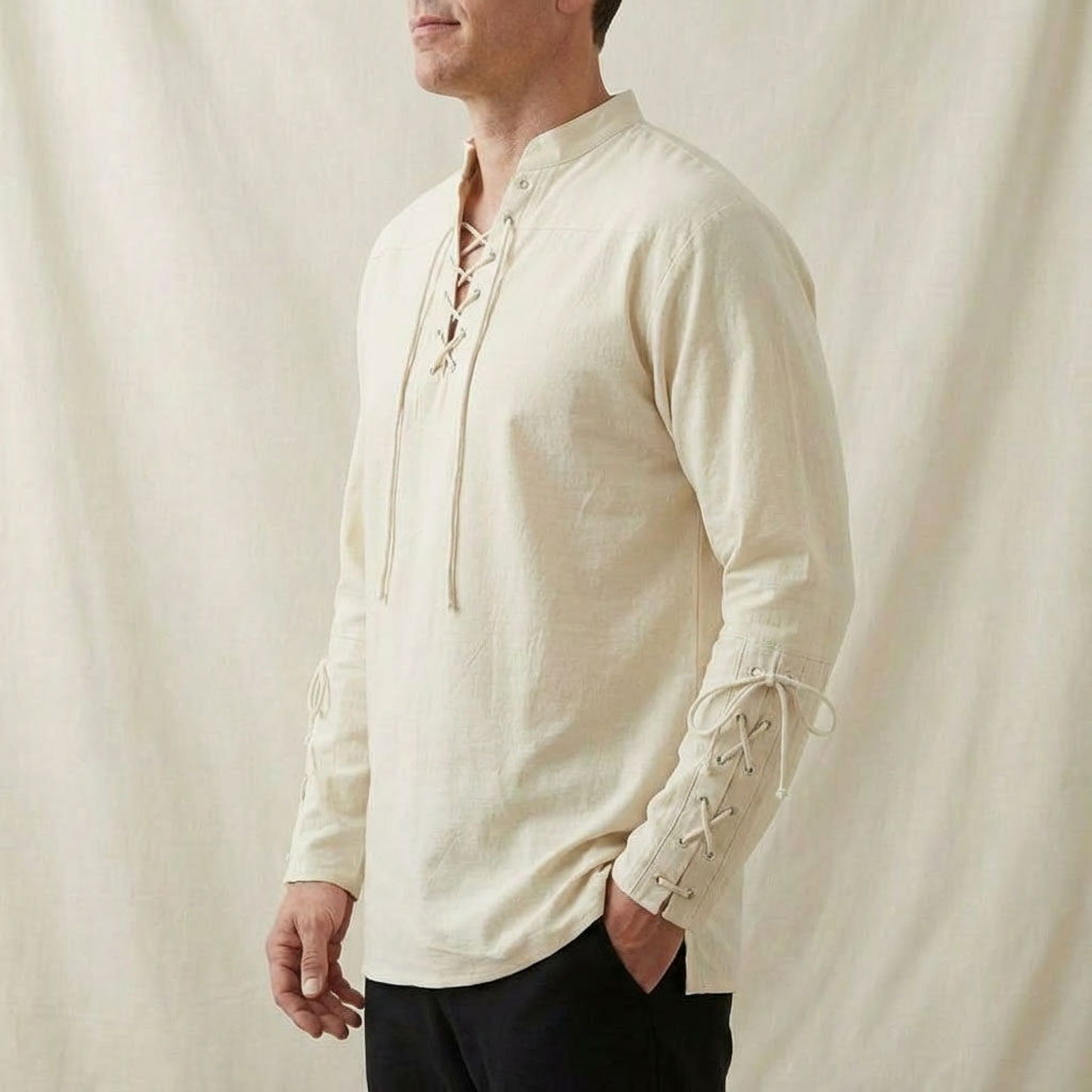 Medieval Men's Lace-Up Cotton Linen Shirt