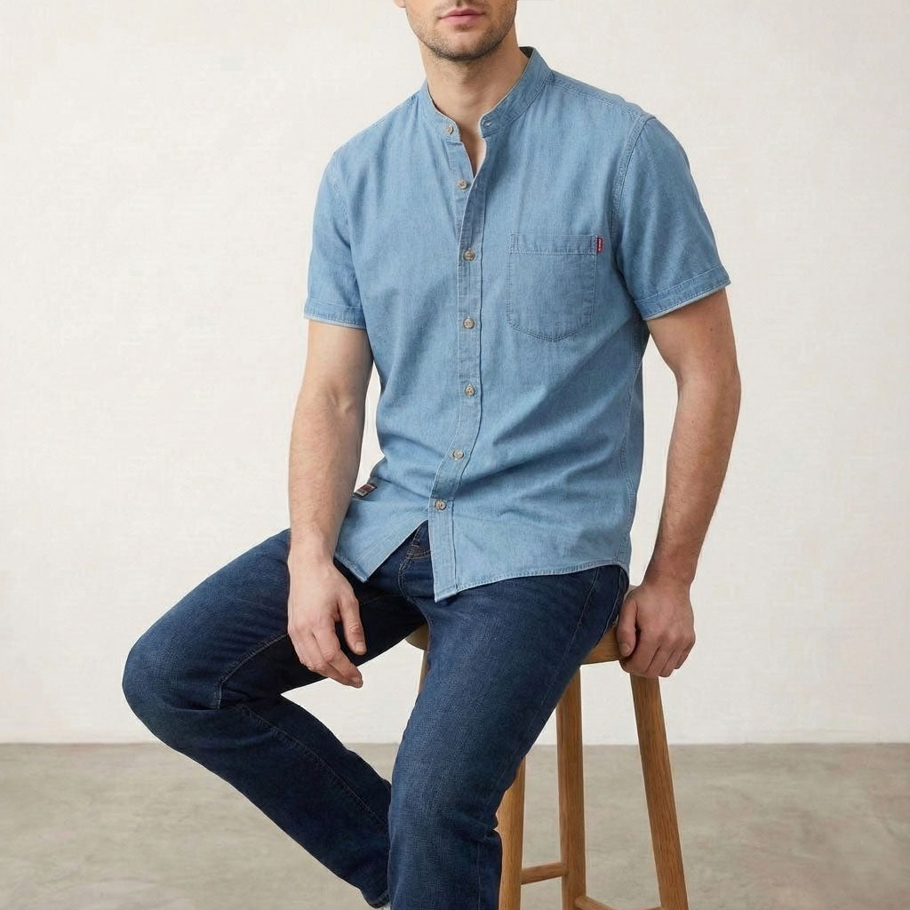 Rowan Men's Band Collar Denim Shirt