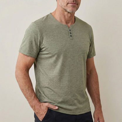 Plain Men's Short Sleeve Henley T-Shirt