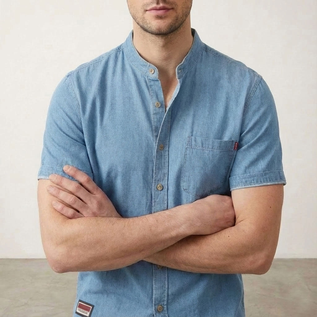 Rowan Men's Band Collar Denim Shirt