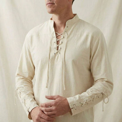 Medieval Men's Lace-Up Cotton Linen Shirt
