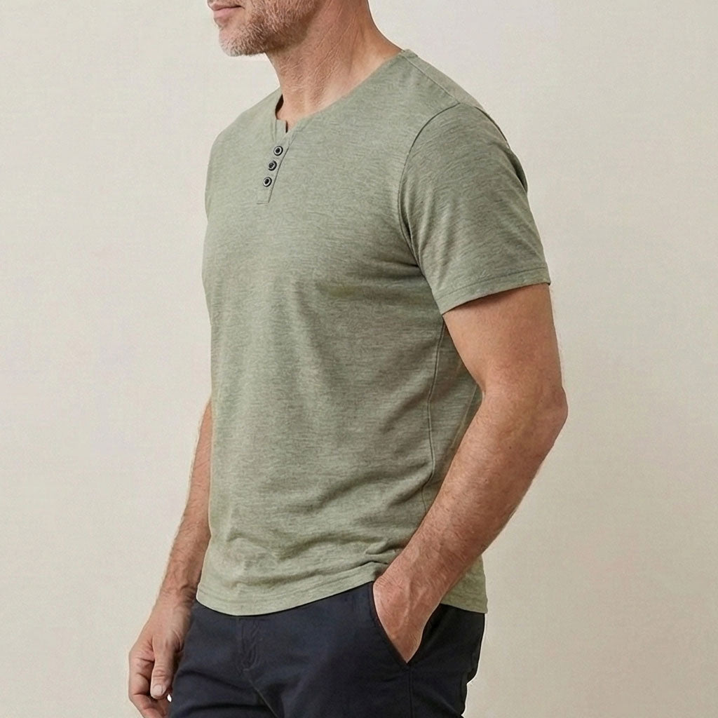 Plain Men's Short Sleeve Henley T-Shirt