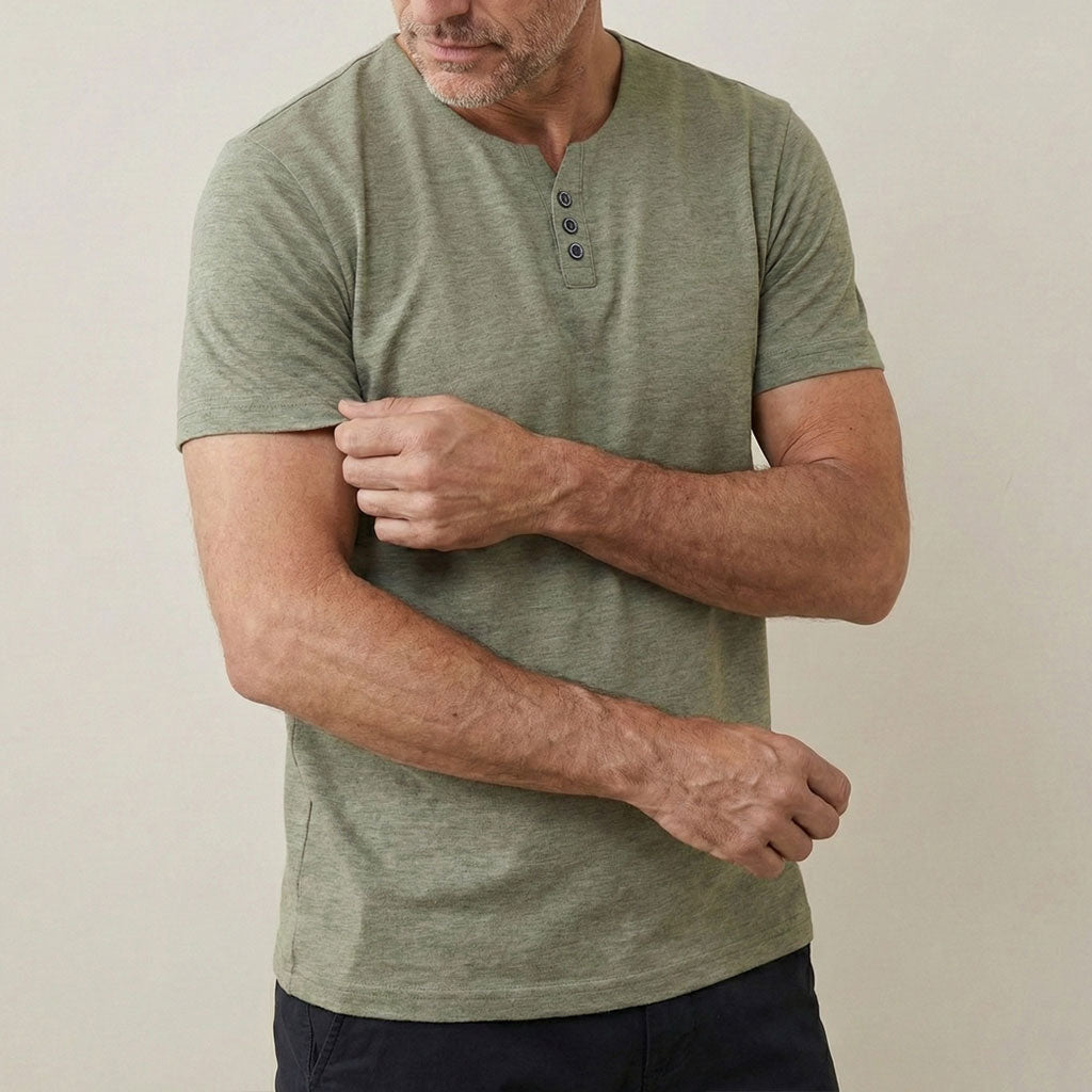 Plain Men's Short Sleeve Henley T-Shirt