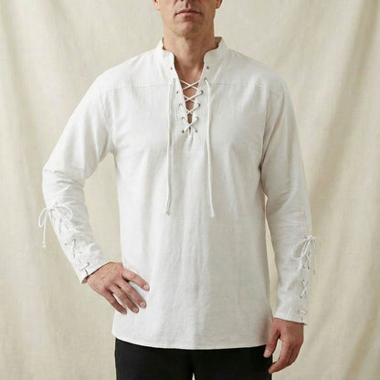 Medieval Men's Lace-Up Cotton Linen Shirt