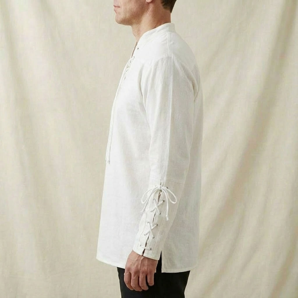 Medieval Men's Lace-Up Cotton Linen Shirt