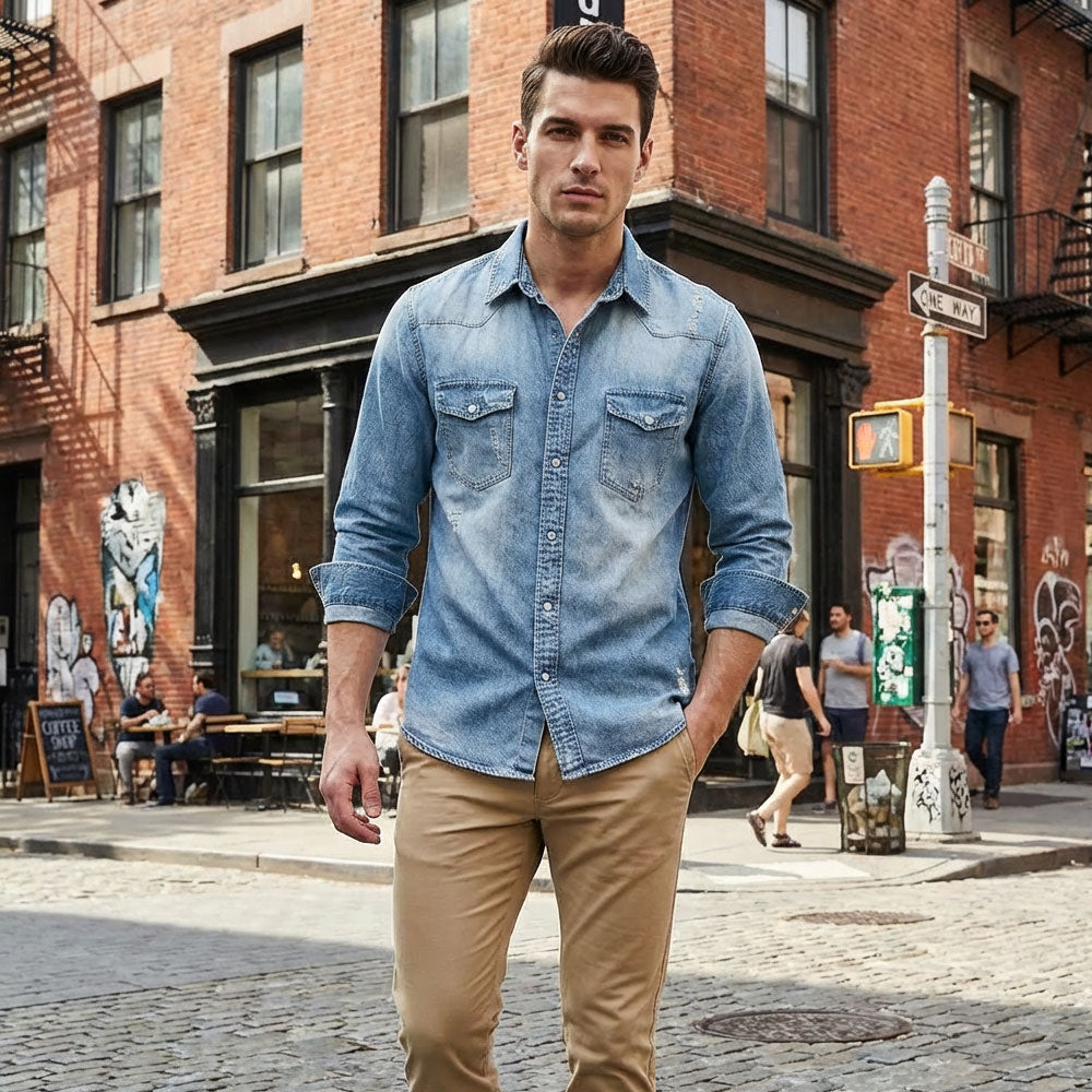 Monex Men’s Vintage Western Denim Shirt