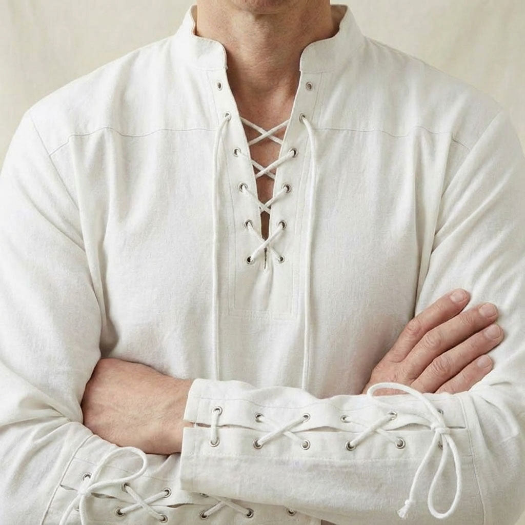 Medieval Men's Lace-Up Cotton Linen Shirt