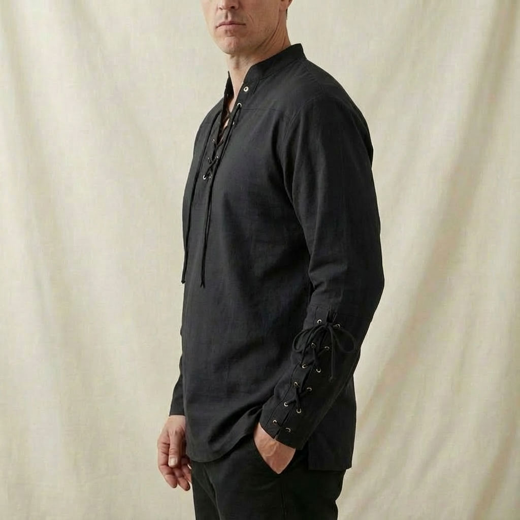 Medieval Men's Lace-Up Cotton Linen Shirt