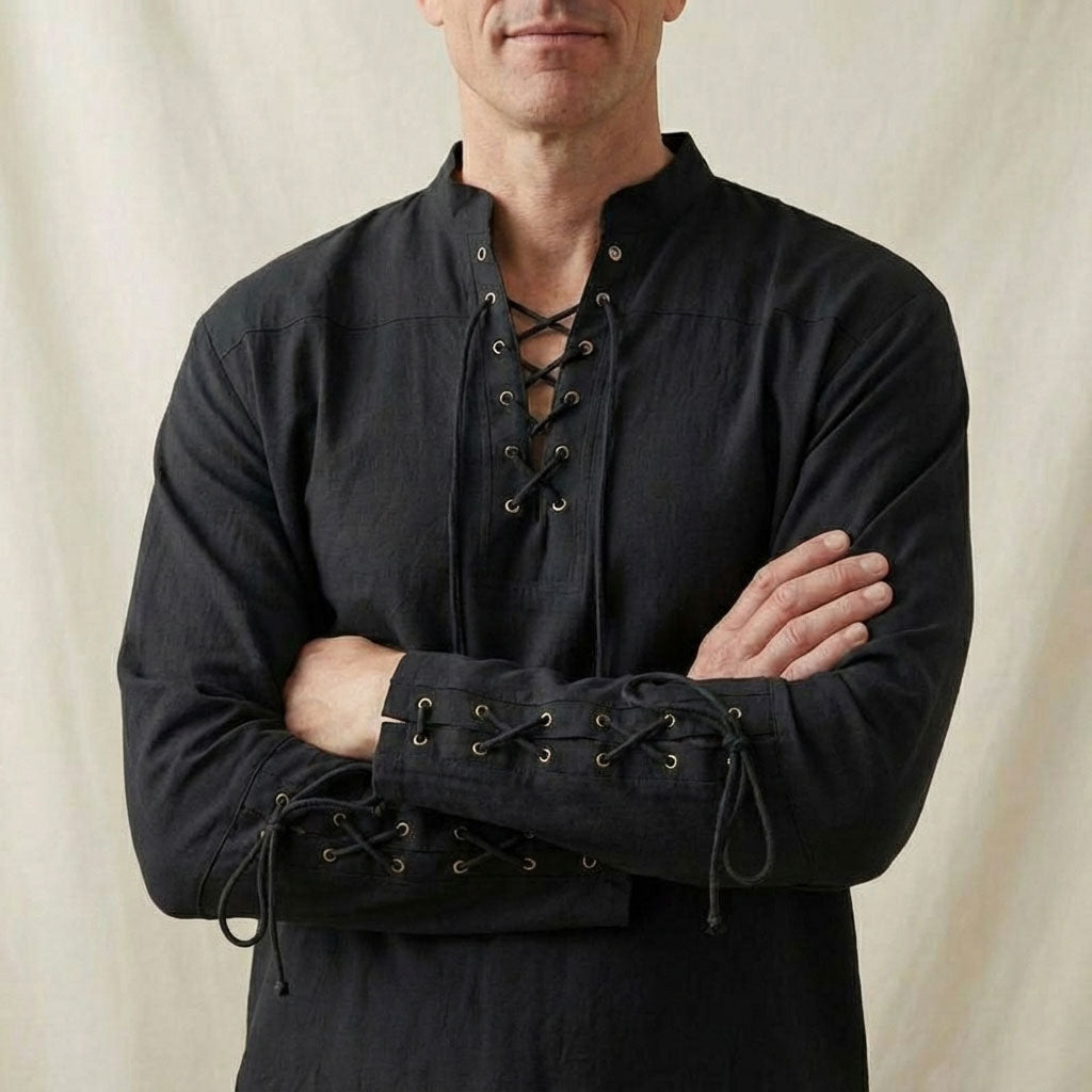Medieval Men's Lace-Up Cotton Linen Shirt