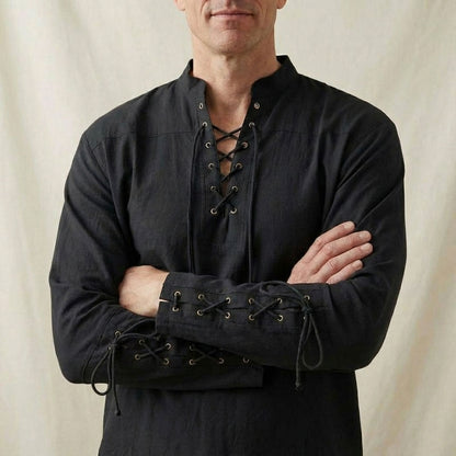 Medieval Men's Lace-Up Cotton Linen Shirt
