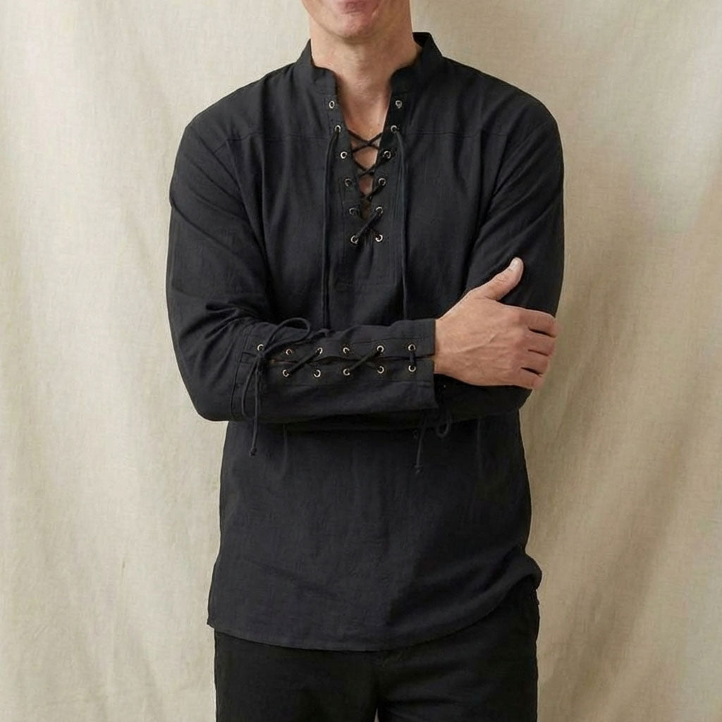 Medieval Men's Lace-Up Cotton Linen Shirt