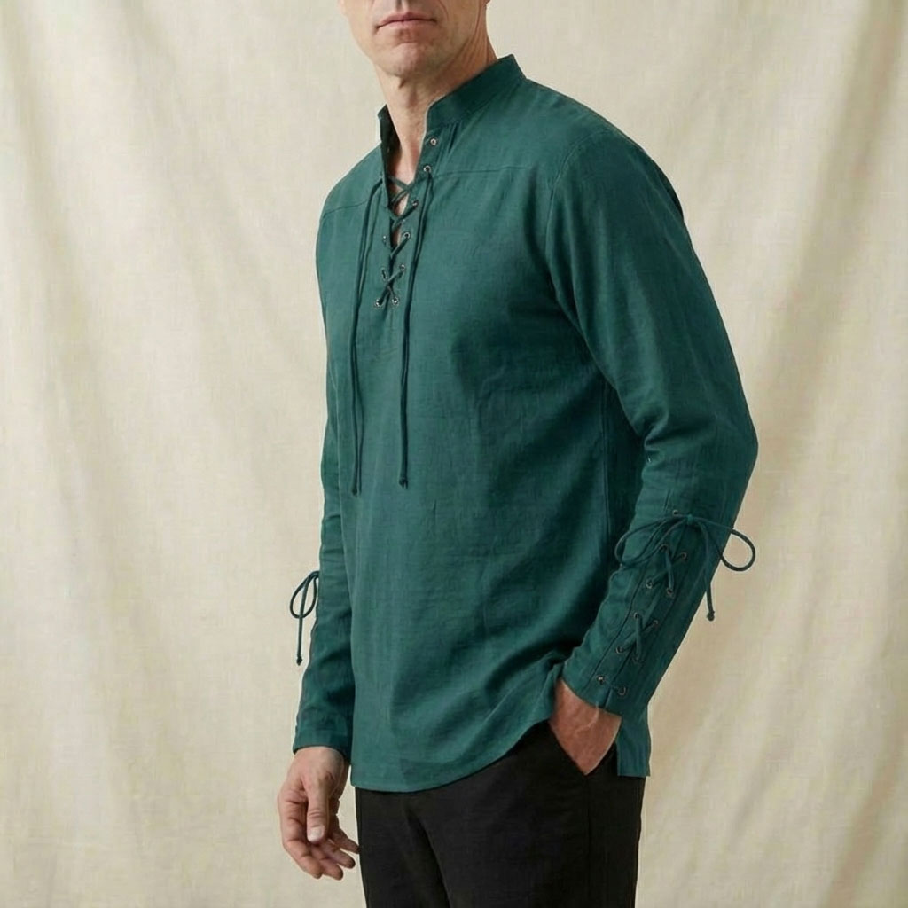 Medieval Men's Lace-Up Cotton Linen Shirt