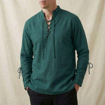 Medieval Men's Lace-Up Cotton Linen Shirt