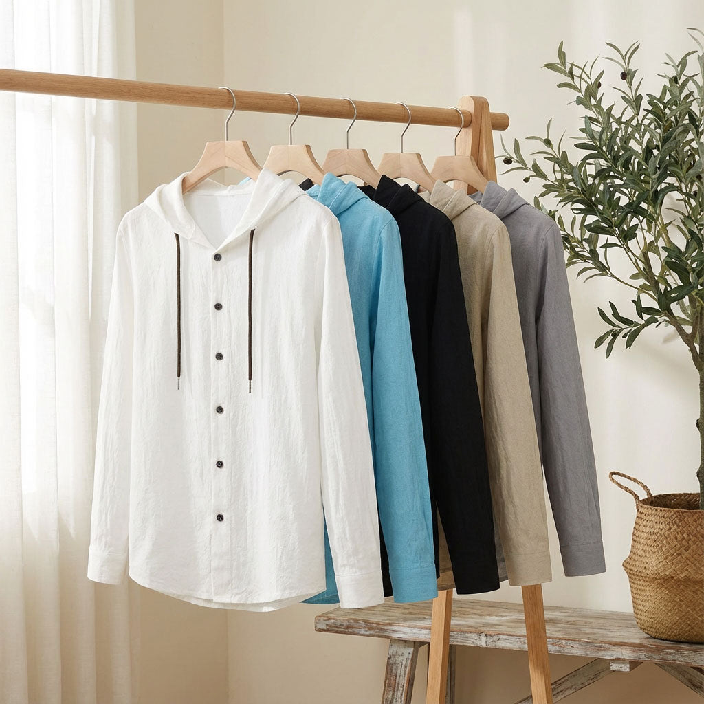 Coso-Breathable Cotton Linen Hooded Shirt