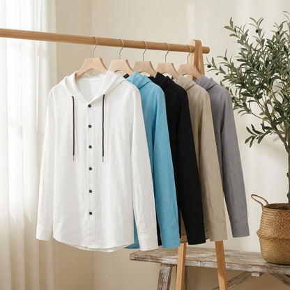 Coso-Breathable Cotton Linen Hooded Shirt