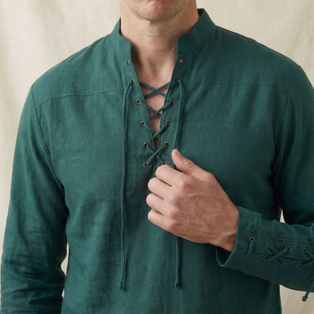Medieval Men's Lace-Up Cotton Linen Shirt