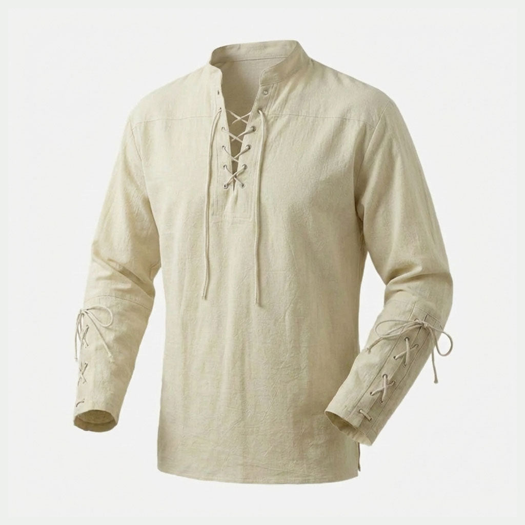 Medieval Men's Lace-Up Cotton Linen Shirt
