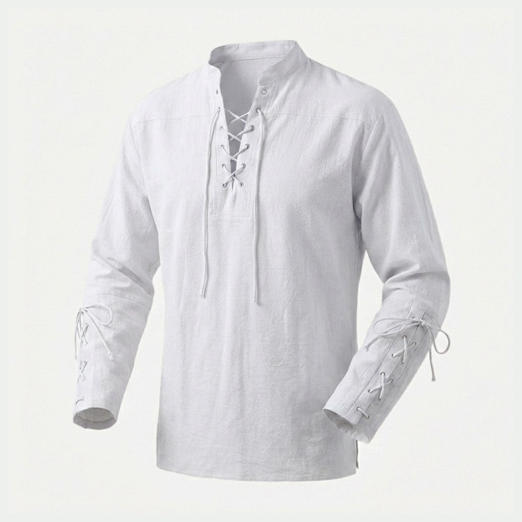 Medieval Men's Lace-Up Cotton Linen Shirt