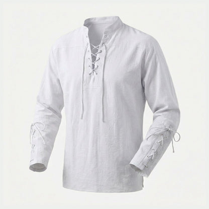 Medieval Men's Lace-Up Cotton Linen Shirt
