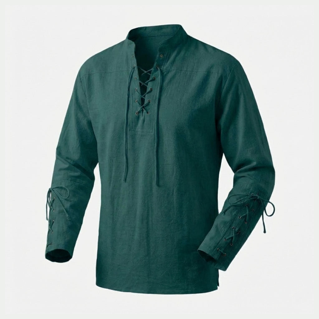Medieval Men's Lace-Up Cotton Linen Shirt