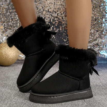 Cozy Ribbon Boots – Plush Warmth with a Feminine Touch